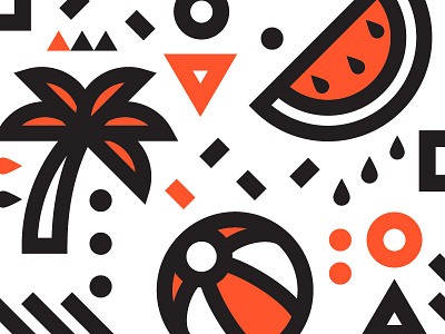 Summer Icons 2 ball beach icon illustration palm summer watermelon
