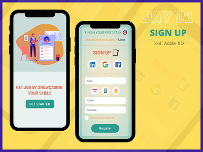 Sign Up Design - Daily UI Design Challenge - Adobe XD - UI/UX adobe xd app app design app designs branding daily ui design challenge day01 design graphic design illustration onboarding screens register page registered signup designs signup form signup screen signup ui ui ux xd designs