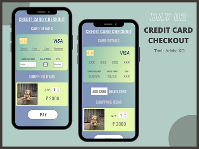 Day 02 - Credit Card Checkout - Daily UI Design Challenge - UI adobe xd app app design app designs branding credit card checkout daily ui design challenge day02 design ui