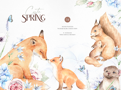 Spring in the woodland hand drawn illustration watercolor watercolor clipart watercolor forest woodland animals
