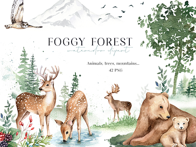 Watercolor forest animals hand drawn illustration watercolor watercolor clipart watercolor forest woodland animals