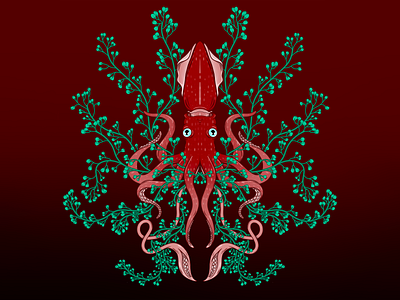 Strawberry Squid illustration ocean procreate sealife squid