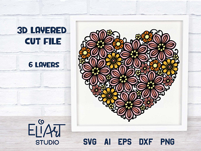 Layered Floral Heart SVG Cut File