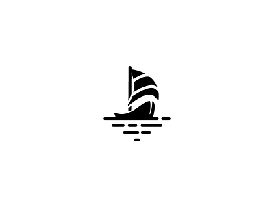 Sail away boat icon logo sail waves