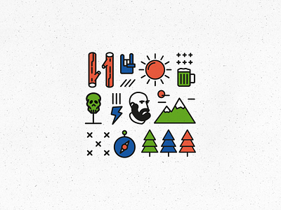 Camping icon set beer camping icon mountain sun trees