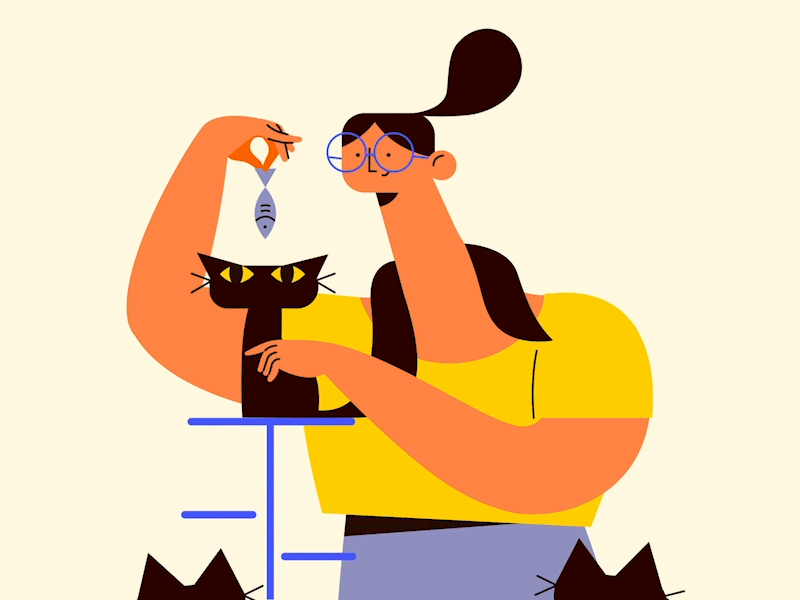 Cat Lady character lady cat lady fish fourplus gif motion cute cat effect after