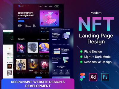 NFT Landing page design branding crypto cryptocurrency dark theme fluid layout landing page design landingpage nft nft design nft graphics ui ux