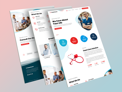 Heartcare Medical Solution PSD Template Product is the part branding design doctors healthcare hospital illustration layoutdesign lifecare onepage templete typography ux web