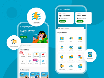 GoTagihan, bills & mobile recharge redesign mobile app redesign ui