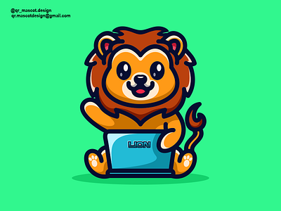 Lion play Laptop Mascot Design animal cryptoart cute design for sale illustration laptop mascot lion lion mascot logo mascot mascot logo nft nftartgallery nftsstories ui