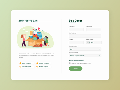 Registration Page for Donation / Charity charity donation form illustration log in form registration page sign up ui web design