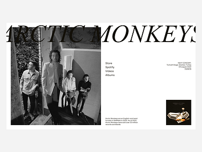 Arctic Monkeys first screen design blackandwhite branding brutalism brutalistic design music rock ux website