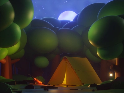 Lost&Found 3d art branding c4d camp cinema4d concept design forest illustration lowpoly3d moonlight octanerender web