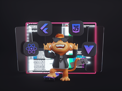 Rockstar coder! 3d art branding character coder design graphic design icon illustration motion graphics web