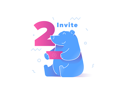 2x Dribbble Invite bear colors design dribbble illustration invitation invite lineart vector