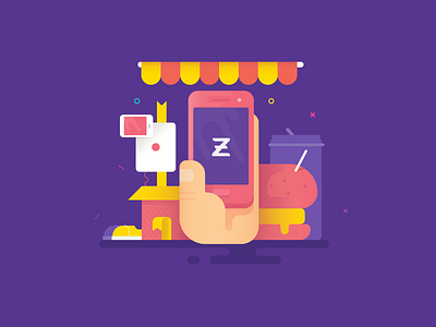 Zeta shop android burger card flat gadget illustration ios meal phone shoes shop store