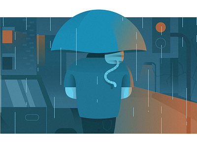 Under The Umbrella. cat design illustration night rain street vector