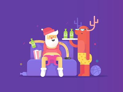 Merry Christmas. beer chirstmas deer design illustration popcorn santa vector