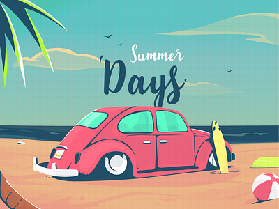 Summer Days. beach car design dribbble illustration retro sky surf vector