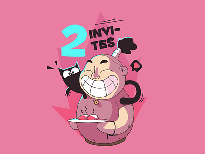 Two *HOT* Dribbble invites anime art cat character icon illustration invites ui vector