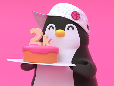 2k followers 3d branding c4d cake character cinema4d cute design hat icon illustration octanerender penguin web