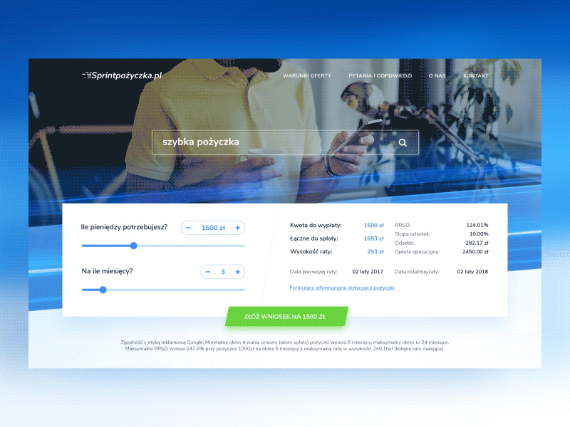 Website - graphic design for Sprintpozyczka.pl design front end graphic design loan loan calculator website