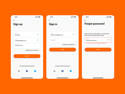 Sign up/in and forget password page app design log in logo password register sign in sign up ui ux webdesign