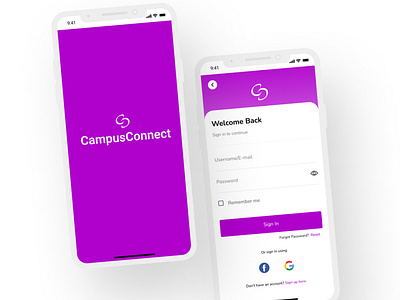 Campus Connect Splash Screen and Sign in Page app design ui ux