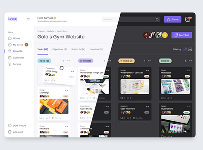 Project Management Design Exploration cards dark mode dashboards data design exploration graphic design kanban light mode ui design ux design