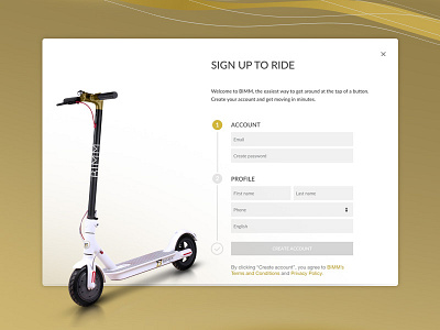 BIMM Rides - Sign up screen art bimm design drive electric login register registration rides scooter web