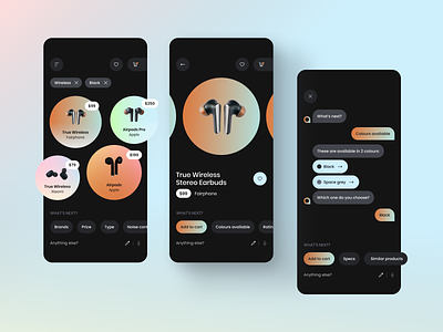Chatbot - your personal shopping assistant chat chatbot colorful dark mode design e commerce gradient mobile app ui ux