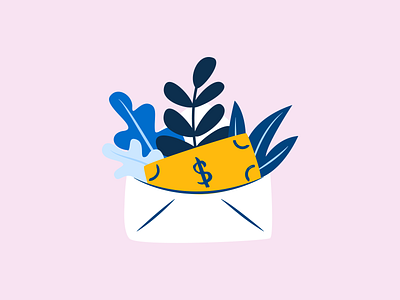 Grow your money albert app cash clean dollar envelope finance fintech illustration leaves mail money plants
