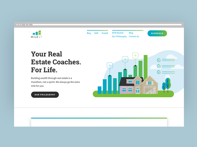 Mile27 Realty Website tech interface ui website vector gradient responsive realty real estate mile27