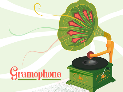 [Illustration] Gramophone album gramophone green illustration music old play player retro sketch song speaker