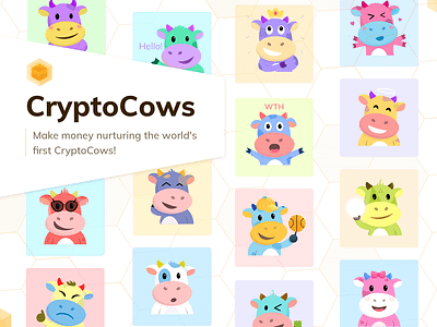 Milk the crypto craze with CryptoCows! animal april fool bitcoin branding charaters cow crytocoin design fun icons illustrations payment typography ui ux