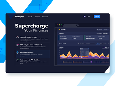 RazorpayX: Supercharge your Finances banking branding colours experience finance fintech fresh future icons inspirational logo mobile new pattern redesign ui ux website