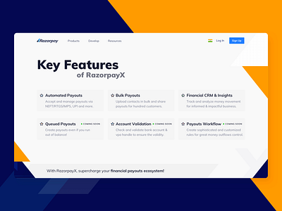 RazorpayX: Key Features banking branding colours experience finance fintech fresh future icons inspirational logo mobile new pattern redesign ui ux website