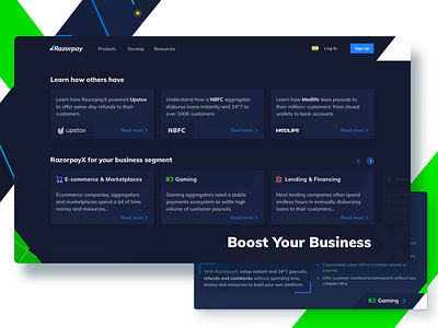 RazorpayX: Boost Your Business banking branding colours experience finance fintech fresh future icons inspirational logo mobile new pattern redesign ui ux website
