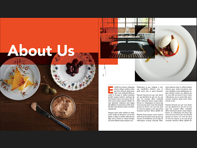 Food & Bev Preview Spread beverage book food ipsum layout lorem orange overlay spread typography