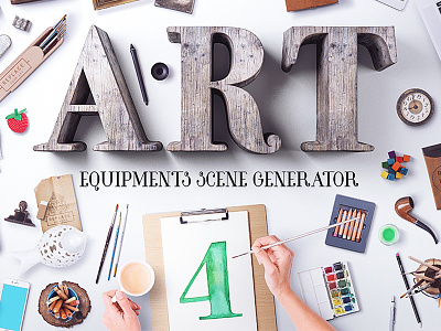 Art Equipments Scene Generator V4 art brush frame header header image hero image mockup old paint sketch watercolor
