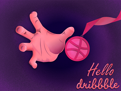 Hello Dribbble! goal grab hand illustrator medal vector