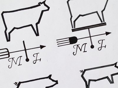 Moo & Oink to Fork sketches design hand drawn icon illustration logo process
