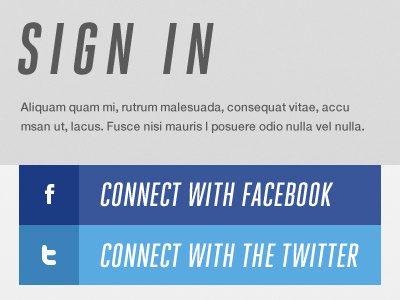 Sign In blue button click connect description ecommerce facebook flat graphic gray grid interactive link login minimal sign signin site social solid twitter typography ui ux web website white