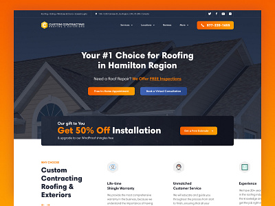 Hero image for Roofing company branding buiding building company design exteriors graphic design illustration logo repair repair company roofing roofing exteriors site typography ui ux vector web design web site website