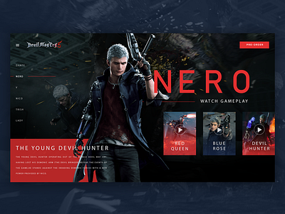Devil May Cry V Character Page branding dailyui design gaming home page landing landing page travel ui ui ux design uidesign user inteface video games web web design website