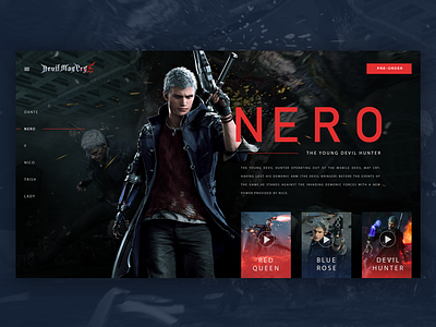 Devil May Cry V Character Page v2 branding dailyui design gaming gaming website home page landing landing page travel ui ui ux design uidesign user inteface video games web web design website