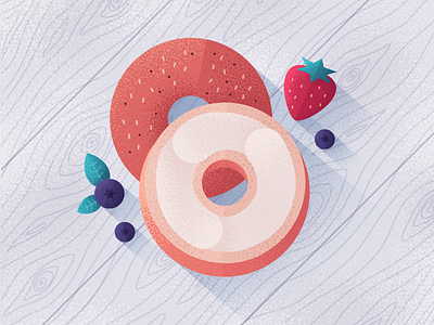 Bagels & Fruit bagel blueberry breakfast food fruit illustration strawberry vector wood