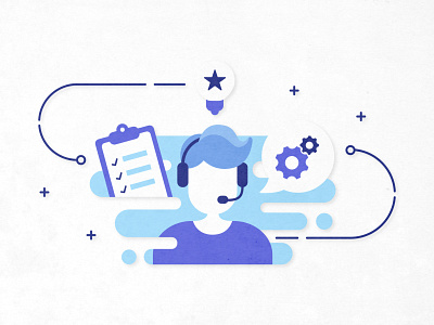 Customer Support blue clean clipboard customer customer service customer support cute design gear gears headset icon icons illustration line minimalist person purple startup vector