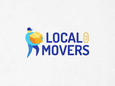 Local Movers blue box branding illustrated logo illustration local local business logo logo design man minimalist minimalist logo movers moving company orange person simple vector worker yellow