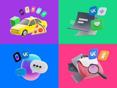 Illustrations for VK landing page 3d app c4d coronarender delivery ecosystem graphic design icons illustration taxi voiceassistant